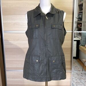 Liz Claiborne Women’s Utility Cargo Vest Size M Olive Green Zip Front 4 Pocket